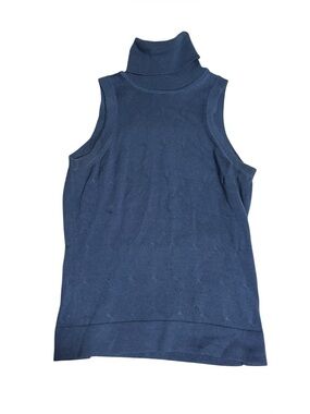 Marlowe Italy Turtle Neck Tank Top Cashmere Silk Luxury Blue Knit